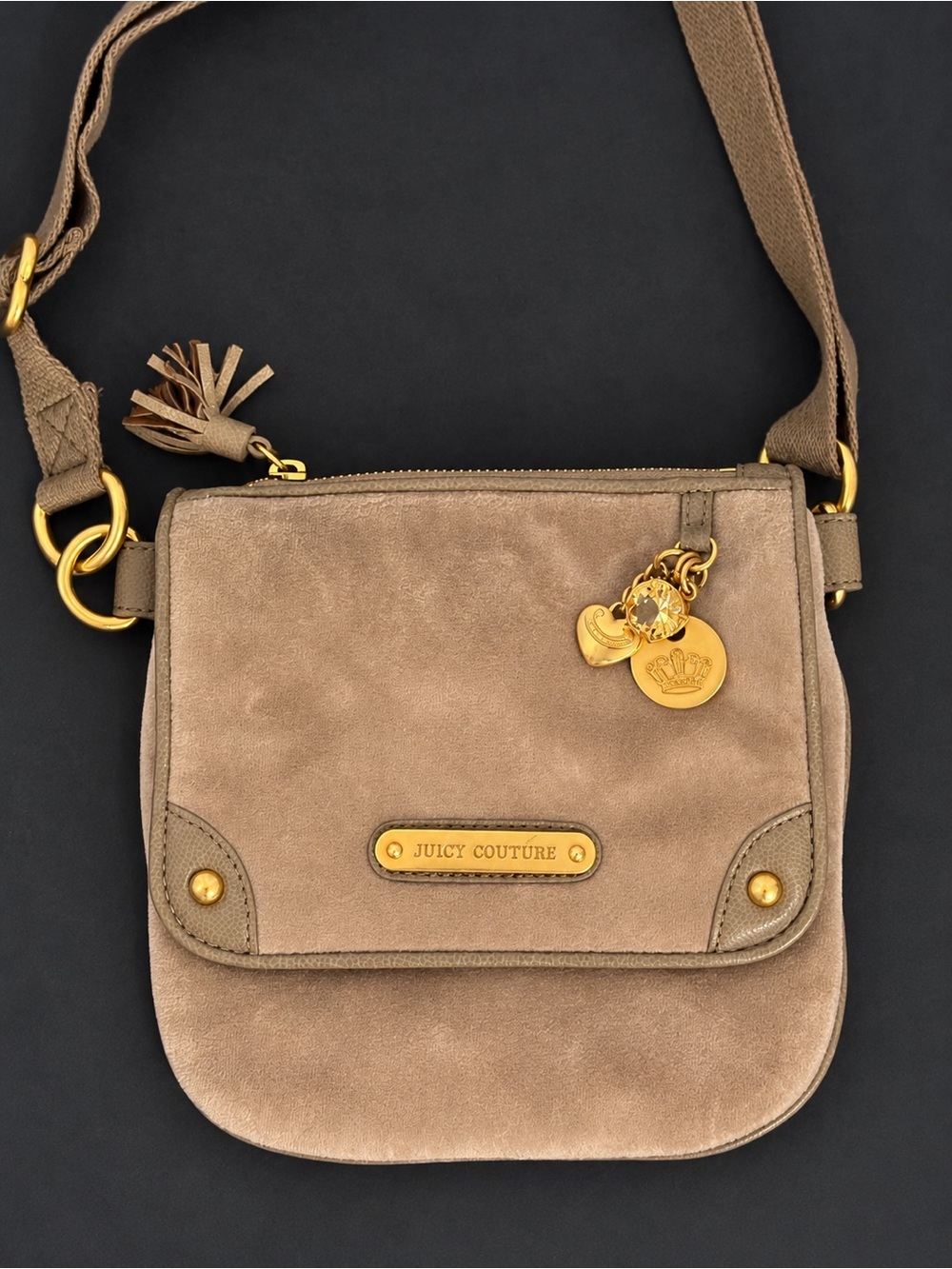 Vintage Juicy Couture Velour Taupe Crossbody with Gold Hardware